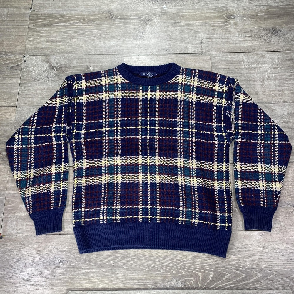 GANT Sweater Mens Extra Large Blue Plaid Cotton Crewneck Pullover Knit Classic